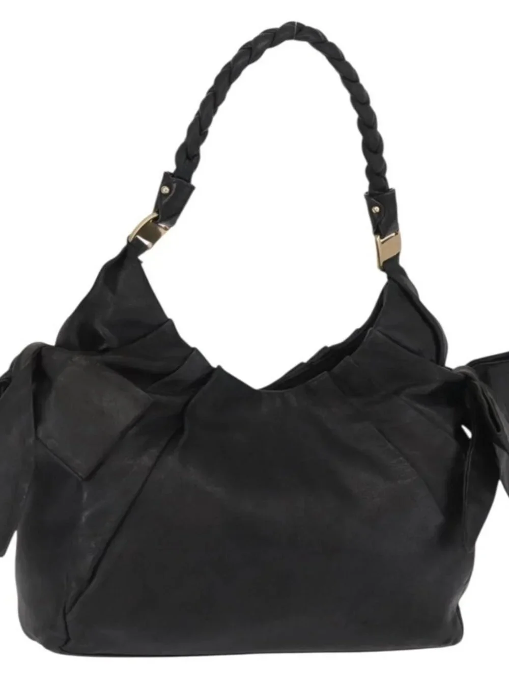 Salvatore Ferragamo Tote Bag Leather Black Gold Auth BA9720